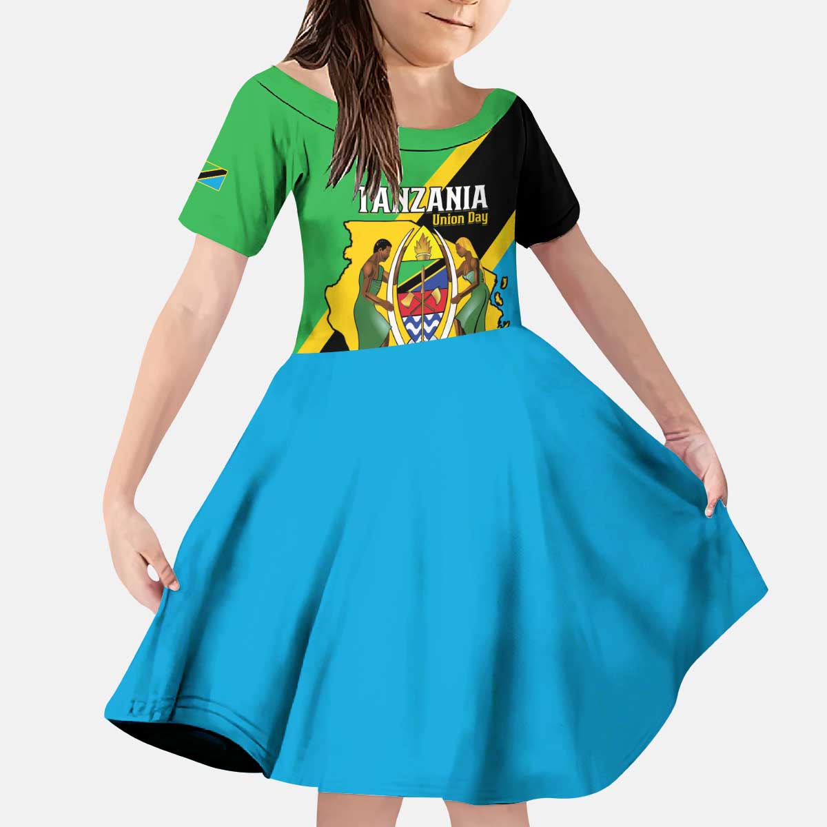 Personalised Tanzania Union Day Kid Short Sleeve Dress Coat Of Arms With Map