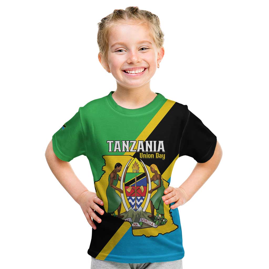 Personalised Tanzania Union Day Kid T Shirt Coat Of Arms With Map