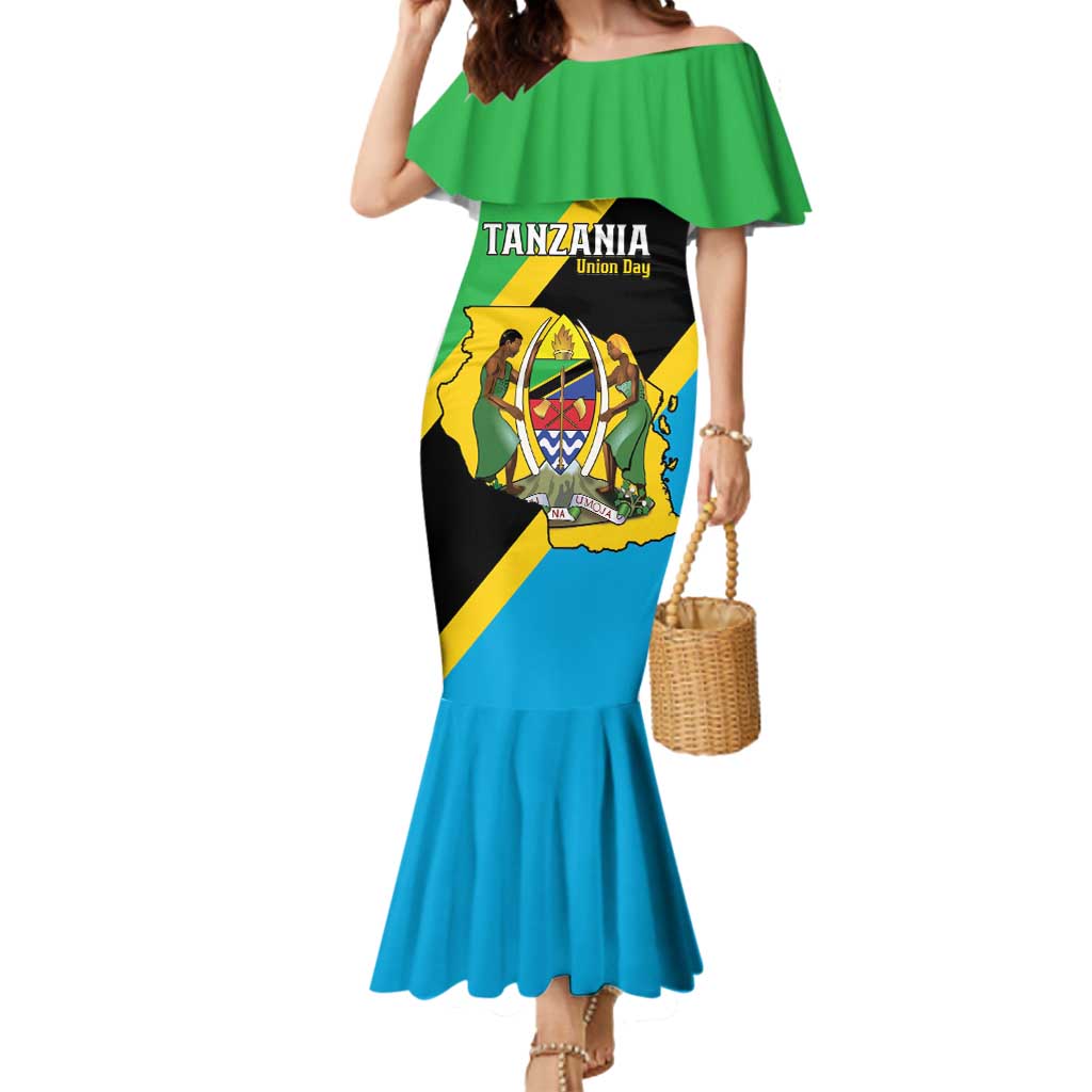 Personalised Tanzania Union Day Mermaid Dress Coat Of Arms With Map