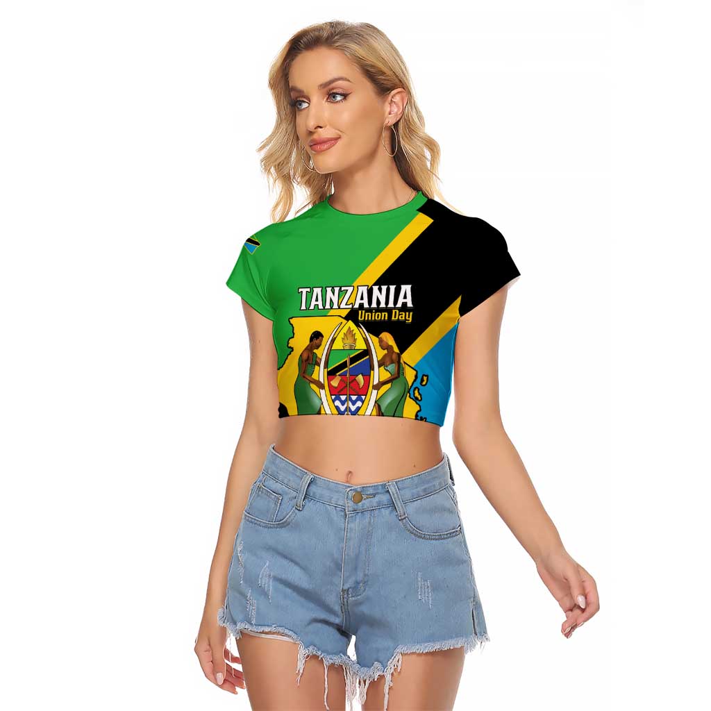 Personalised Tanzania Union Day Raglan Cropped T Shirt Coat Of Arms With Map