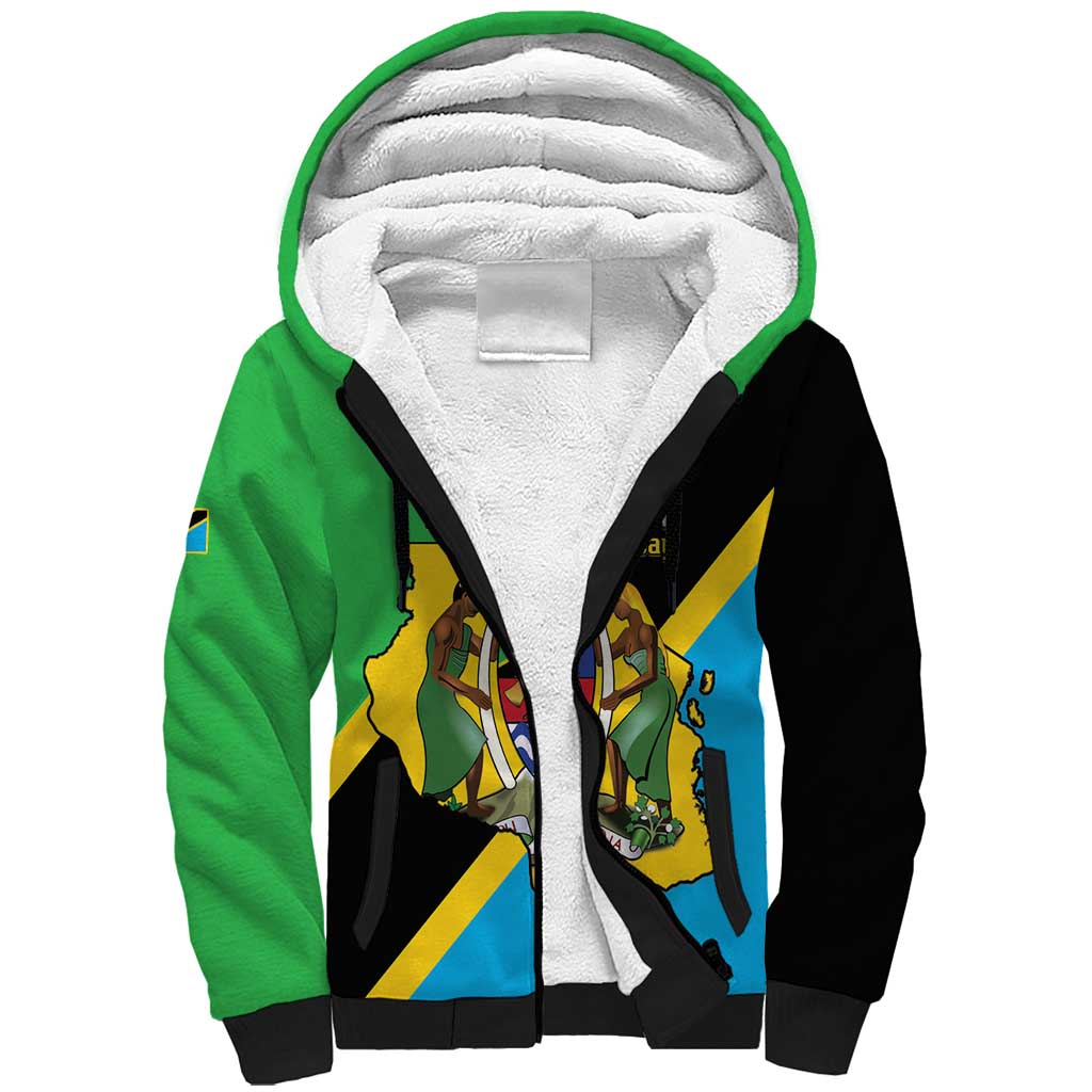 Personalised Tanzania Union Day Sherpa Hoodie Coat Of Arms With Map