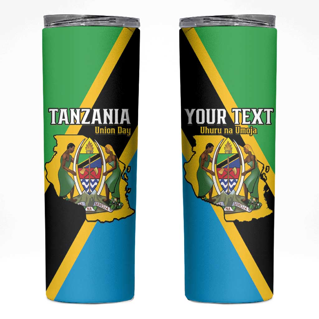 Personalised Tanzania Union Day Skinny Tumbler Coat Of Arms With Map