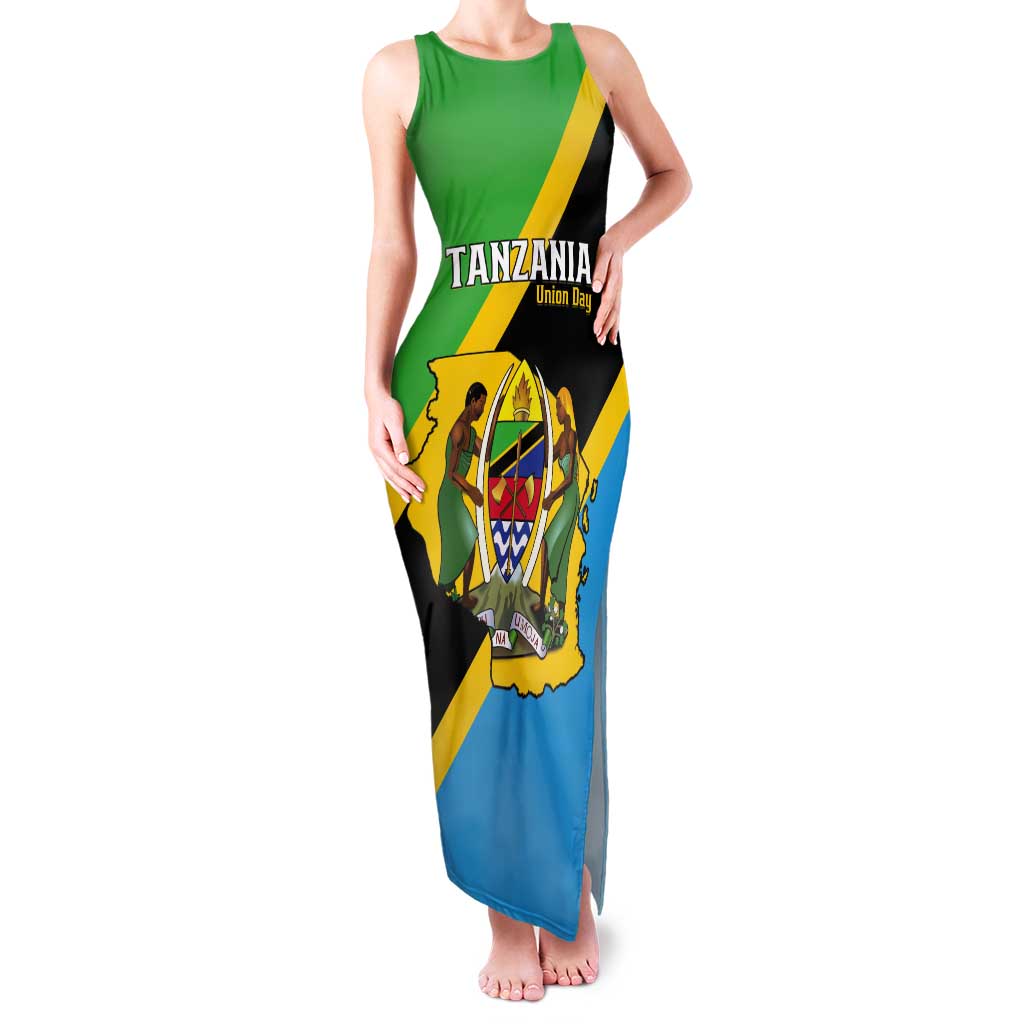 Personalised Tanzania Union Day Tank Maxi Dress Coat Of Arms With Map