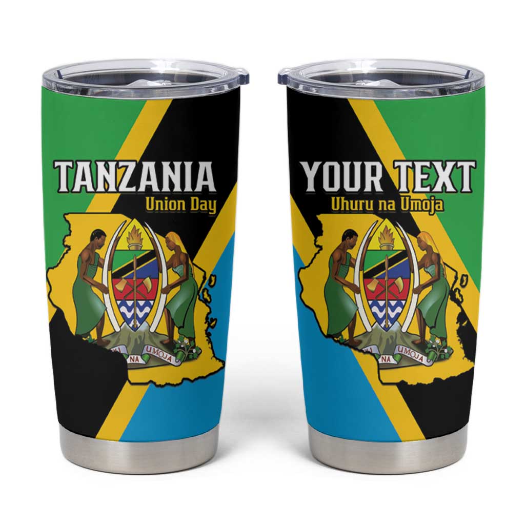 Personalised Tanzania Union Day Tumbler Cup Coat Of Arms With Map