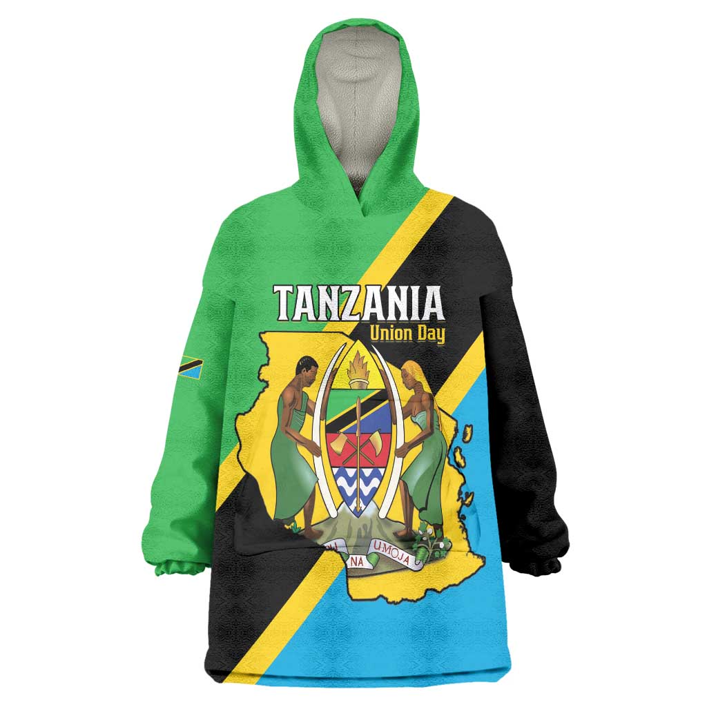 Personalised Tanzania Union Day Wearable Blanket Hoodie Coat Of Arms With Map