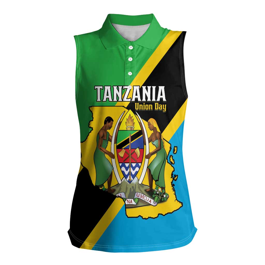 Personalised Tanzania Union Day Women Sleeveless Polo Shirt Coat Of Arms With Map