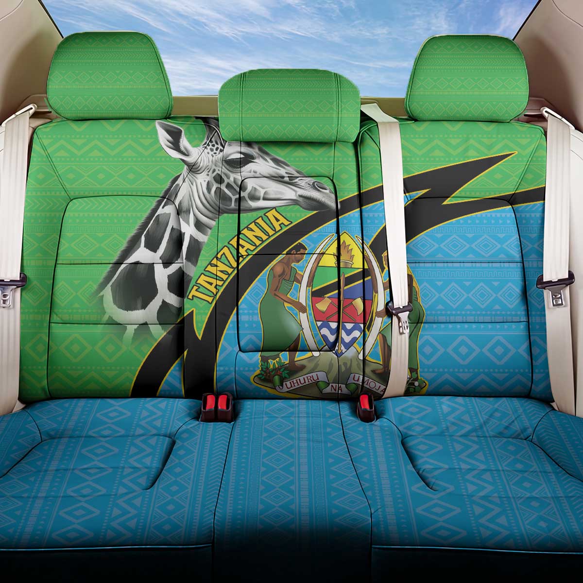 Tanzania Giraffe Back Car Seat Cover Coat Of Arms African Pattern