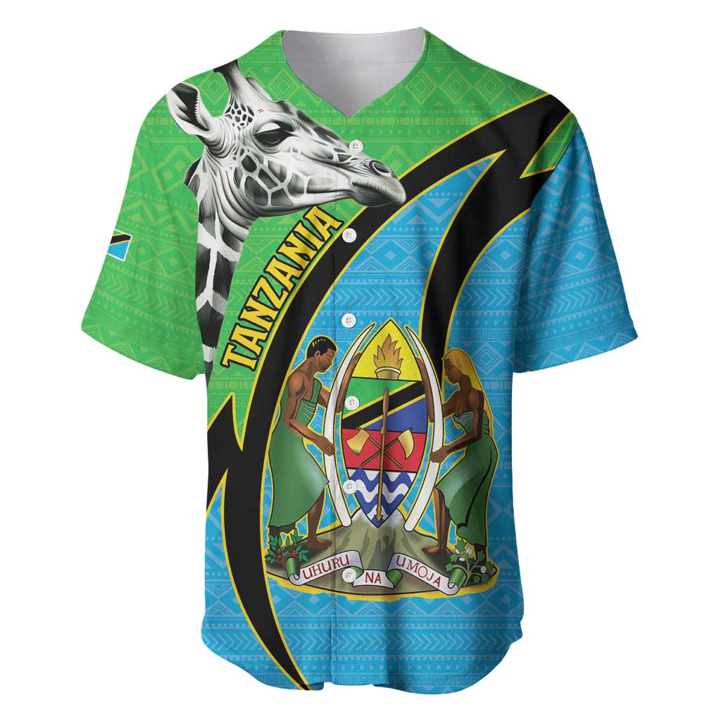 Tanzania Giraffe Baseball Jersey Coat Of Arms African Pattern