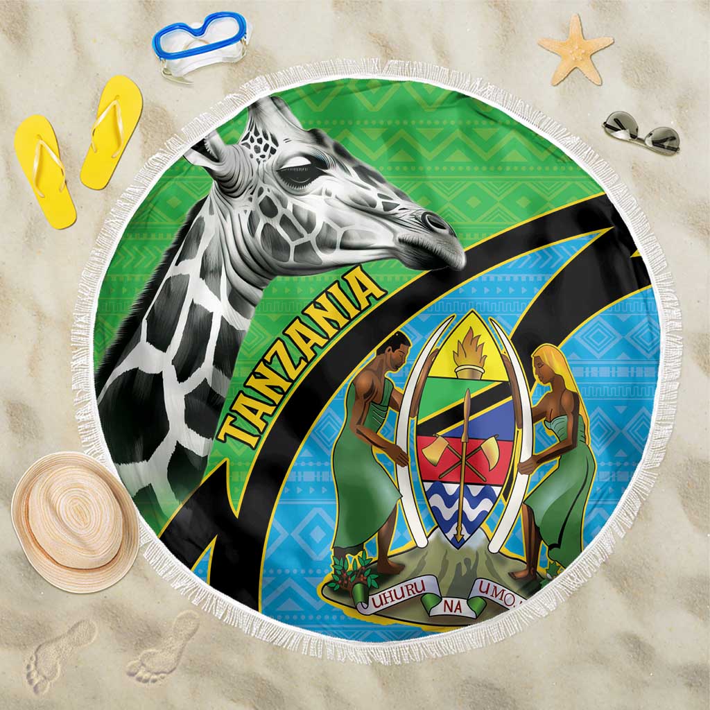 Tanzania Giraffe Beach Blanket Coat Of Arms African Pattern