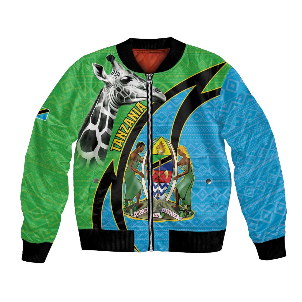 Tanzania Giraffe Bomber Jacket Coat Of Arms African Pattern