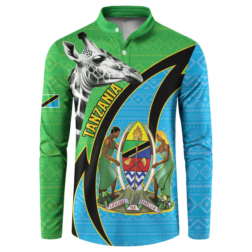 Tanzania Giraffe Button Sweatshirt Coat Of Arms African Pattern