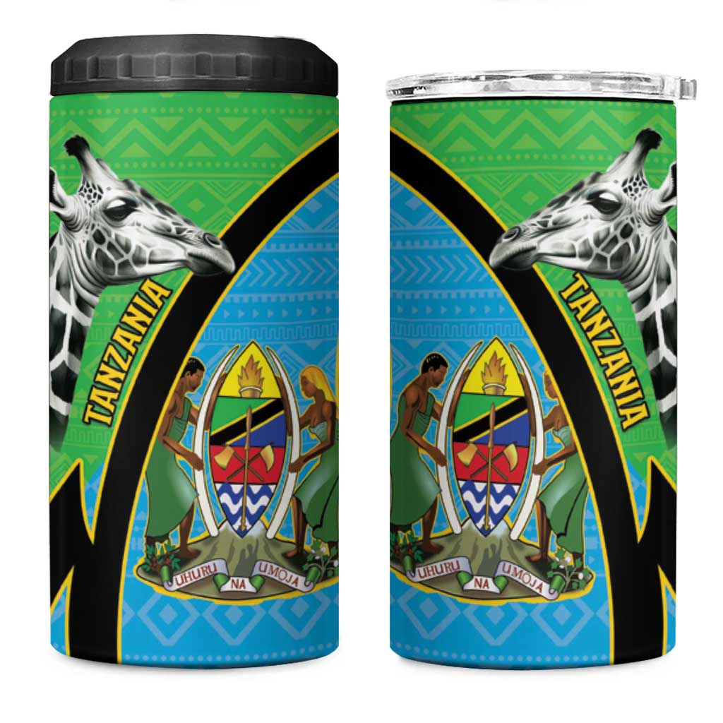 Tanzania Giraffe 4 in 1 Can Cooler Tumbler Coat Of Arms African Pattern