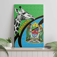 Green Tanzania canvas wall art with black giraffe head and central coat of arms
