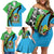 Tanzania Giraffe Family Matching Off Shoulder Short Dress and Hawaiian Shirt Coat Of Arms African Pattern