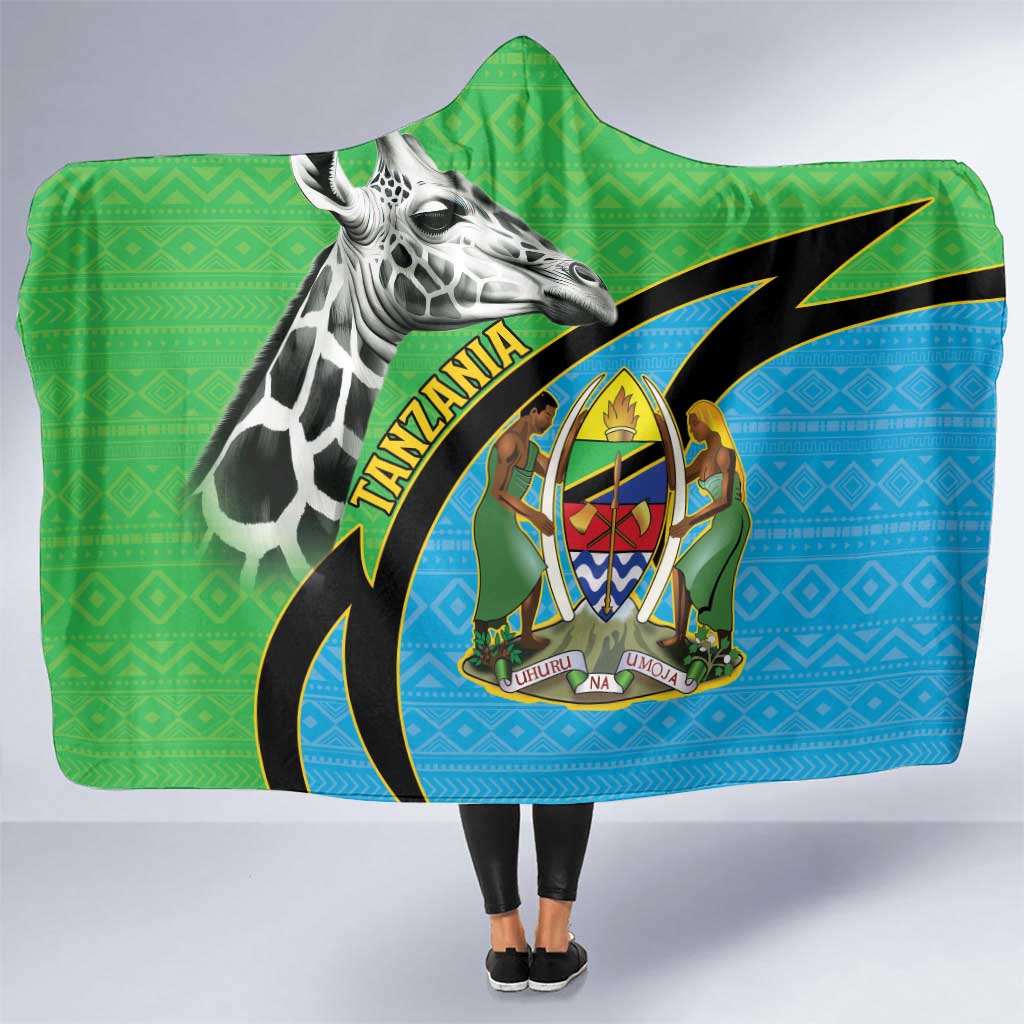 Tanzania Giraffe Hooded Blanket Coat Of Arms African Pattern