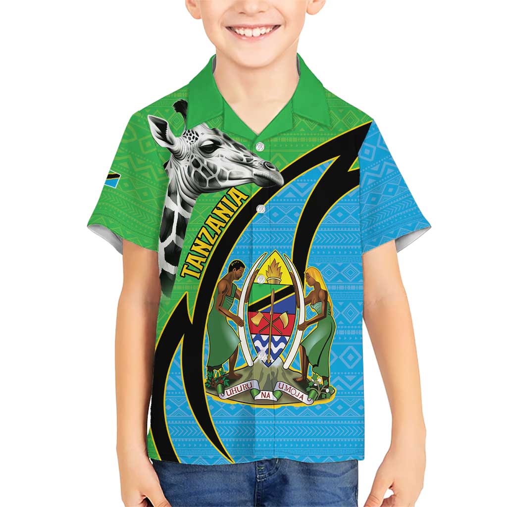 Tanzania Giraffe Kid Hawaiian Shirt Coat Of Arms African Pattern