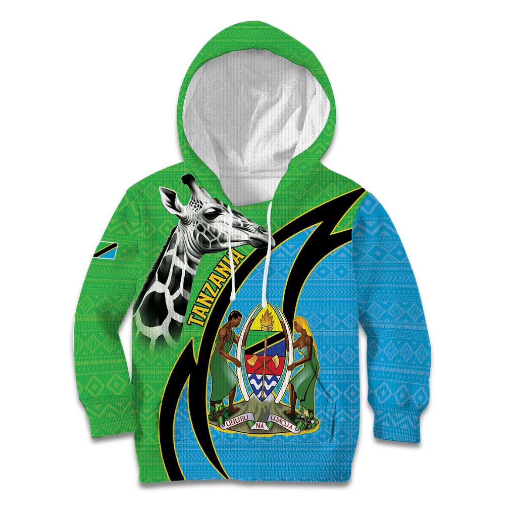 Tanzania Giraffe Kid Hoodie Coat Of Arms African Pattern