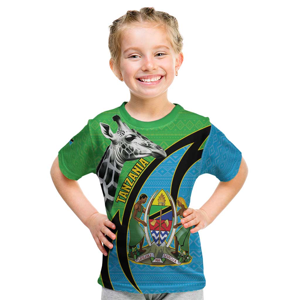 Tanzania Giraffe Kid T Shirt Coat Of Arms African Pattern