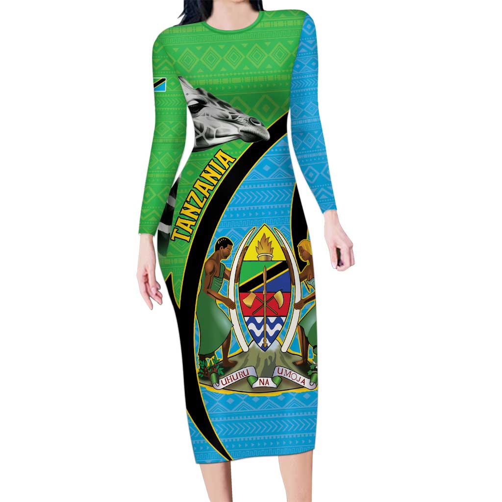 Tanzania Giraffe Long Sleeve Bodycon Dress Coat Of Arms African Pattern