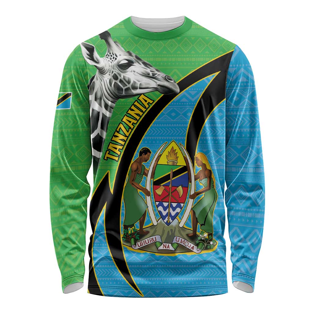 Tanzania Giraffe Long Sleeve Shirt Coat Of Arms African Pattern