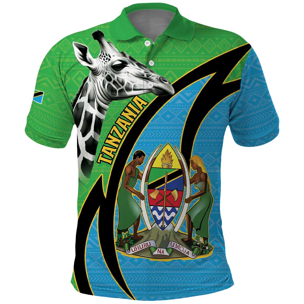 Tanzania Giraffe Polo Shirt Coat Of Arms African Pattern