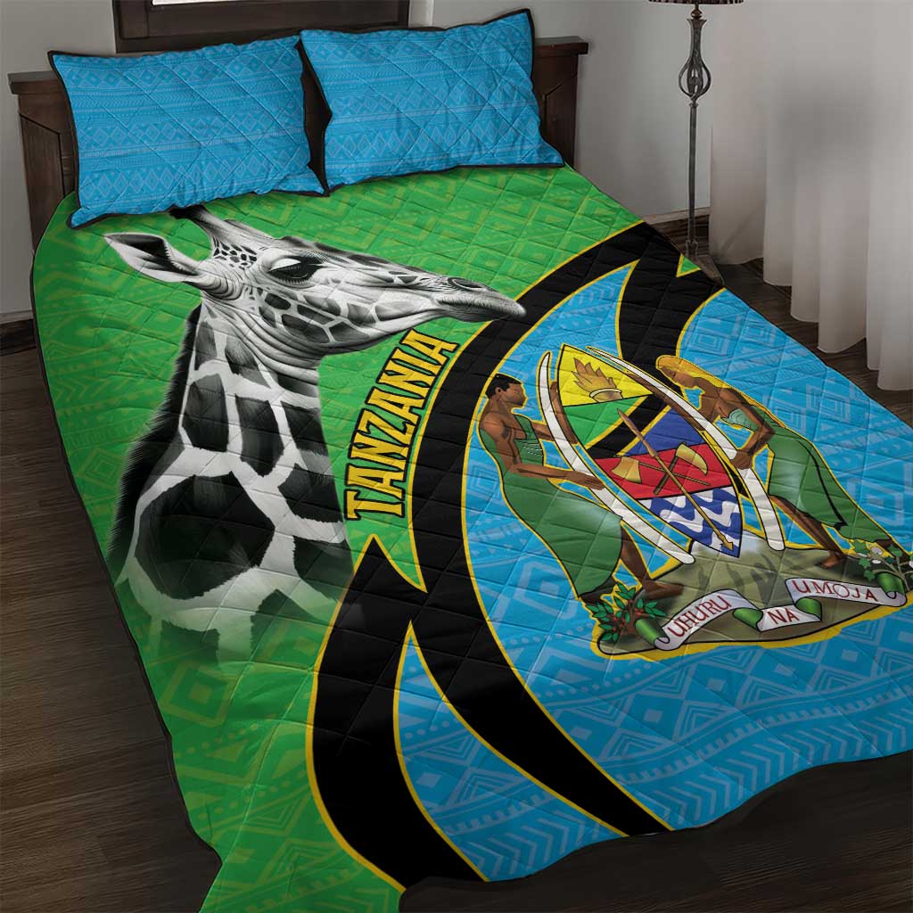 Tanzania Giraffe Quilt Bed Set Coat Of Arms African Pattern