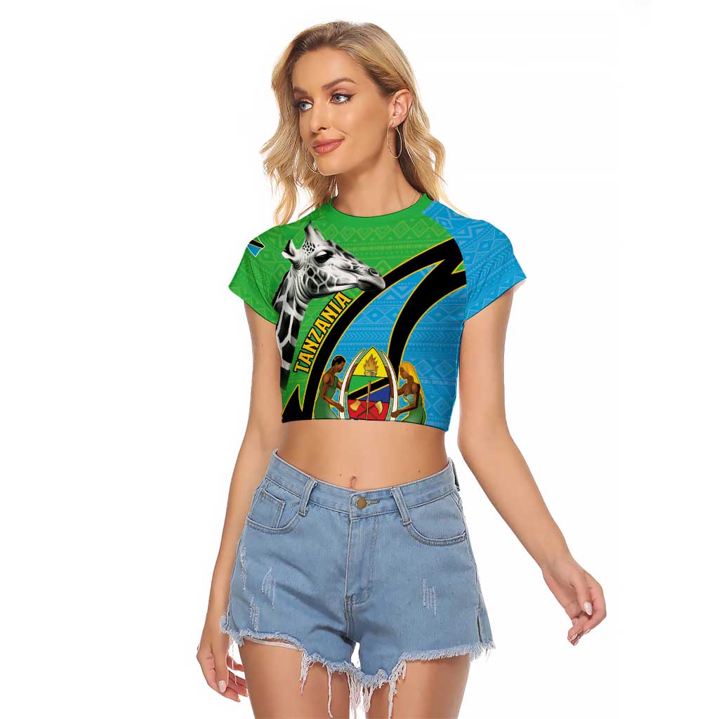 Tanzania Giraffe Raglan Cropped T Shirt Coat Of Arms African Pattern