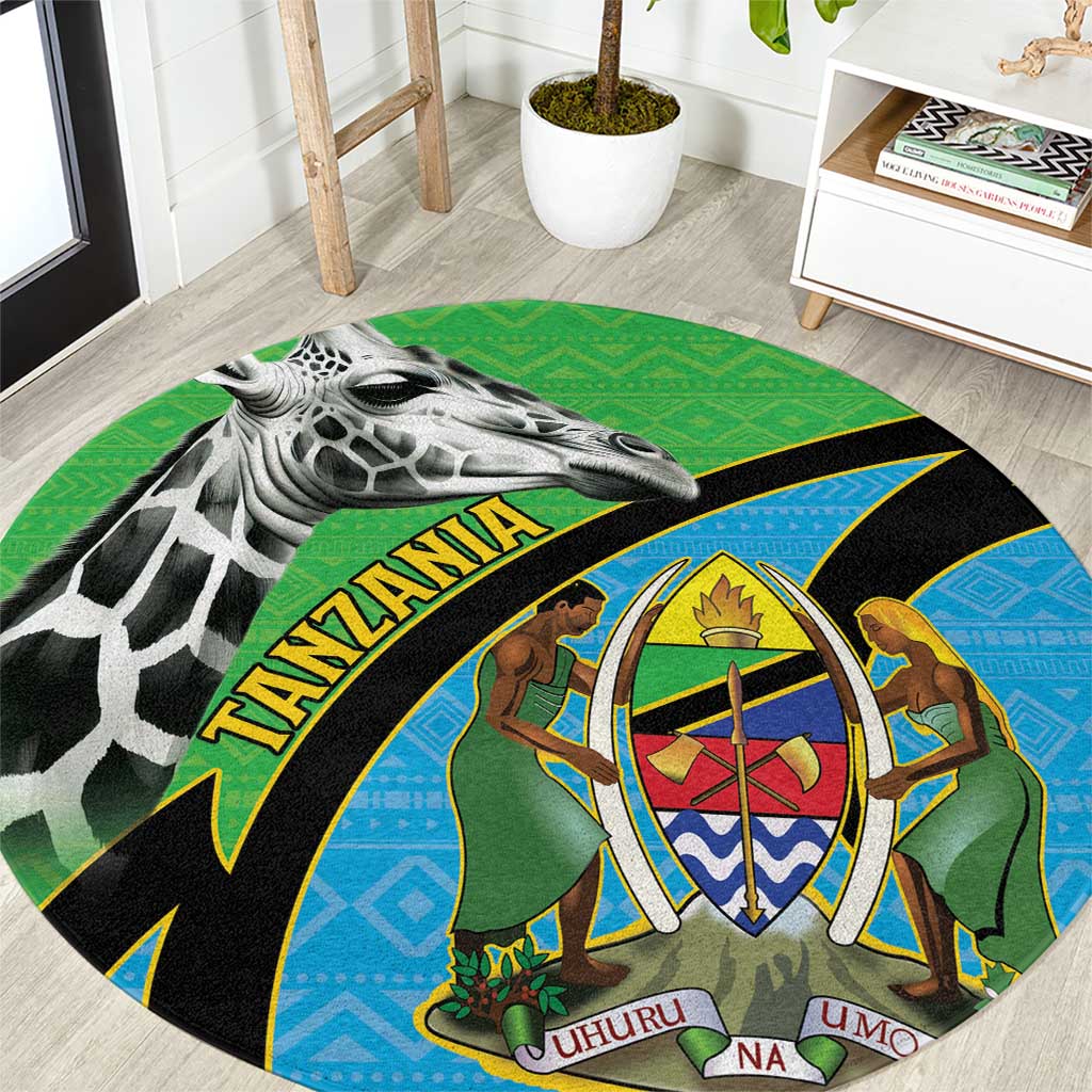 Tanzania Giraffe Round Carpet Coat Of Arms African Pattern