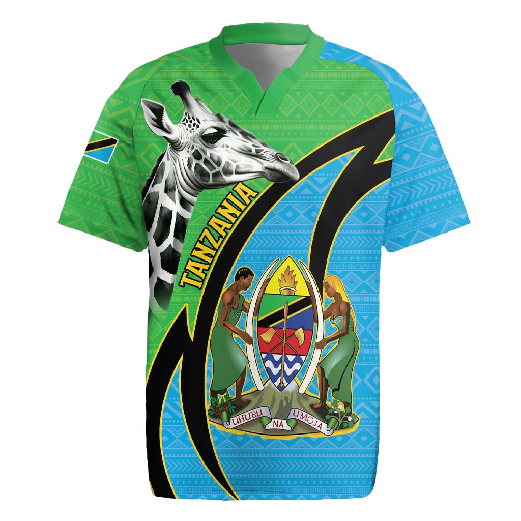 Tanzania Giraffe Rugby Jersey Coat Of Arms African Pattern