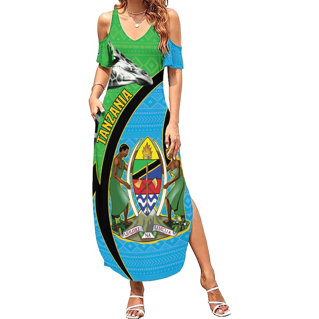 Tanzania Giraffe Summer Maxi Dress Coat Of Arms African Pattern