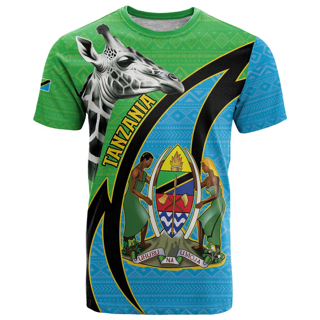 Tanzania Giraffe T Shirt Coat Of Arms African Pattern