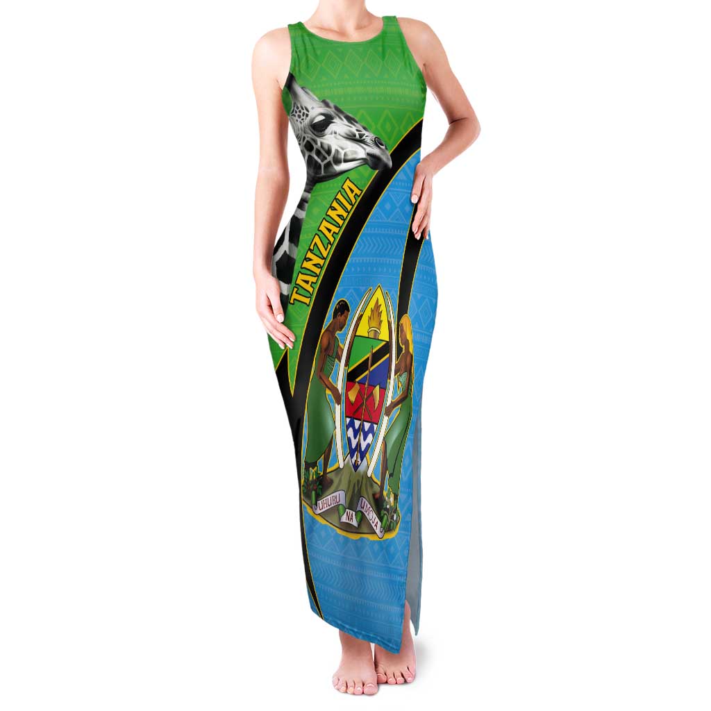 Tanzania Giraffe Tank Maxi Dress Coat Of Arms African Pattern