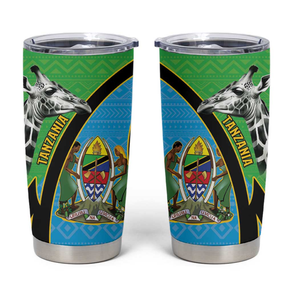 Tanzania Giraffe Tumbler Cup Coat Of Arms African Pattern