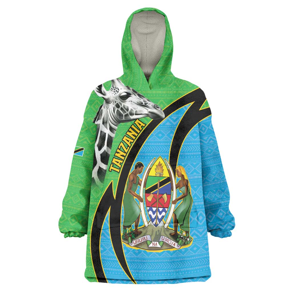 Tanzania Giraffe Wearable Blanket Hoodie Coat Of Arms African Pattern