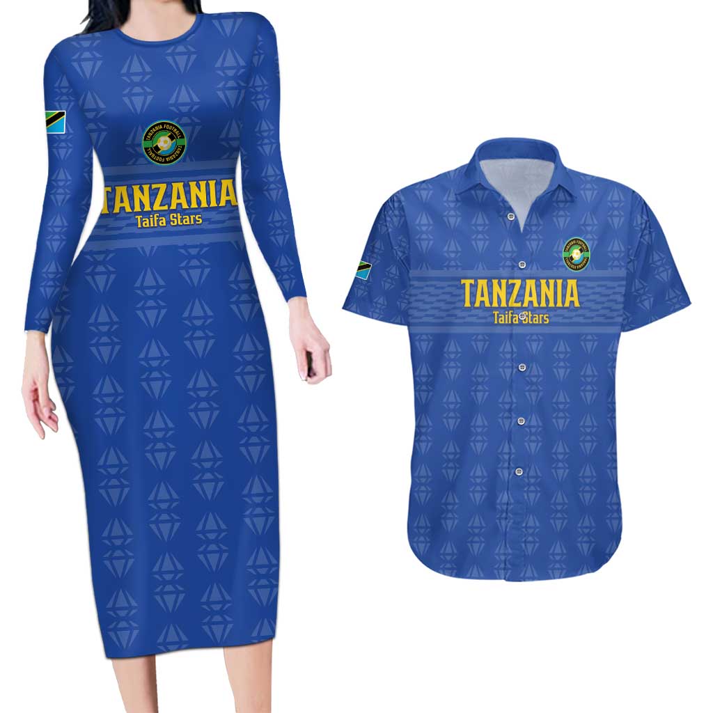 Custom Tanzania Football Couples Matching Long Sleeve Bodycon Dress and Hawaiian Shirt Go Taifa Stars