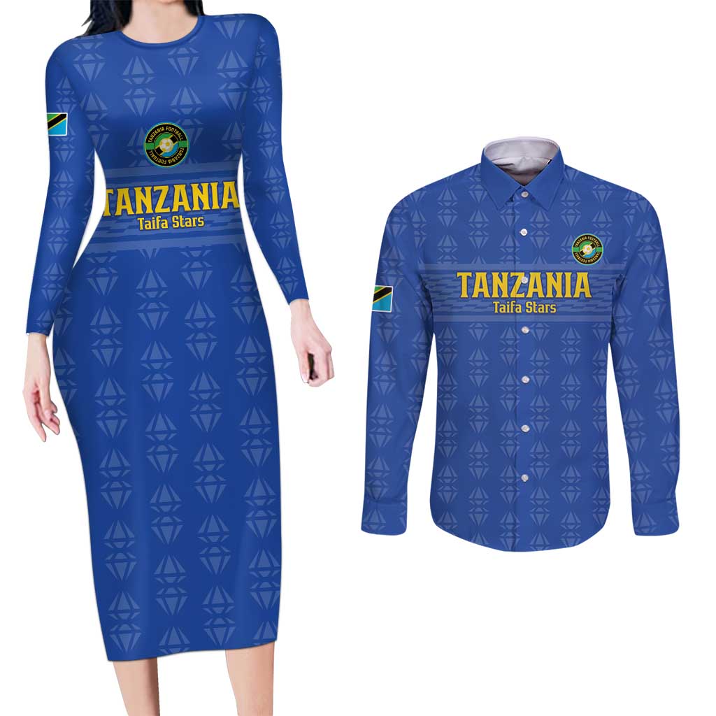 Custom Tanzania Football Couples Matching Long Sleeve Bodycon Dress and Long Sleeve Button Shirt Go Taifa Stars