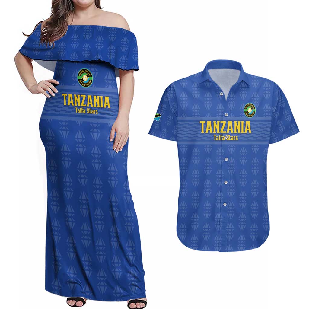 Custom Tanzania Football Couples Matching Off Shoulder Maxi Dress and Hawaiian Shirt Go Taifa Stars