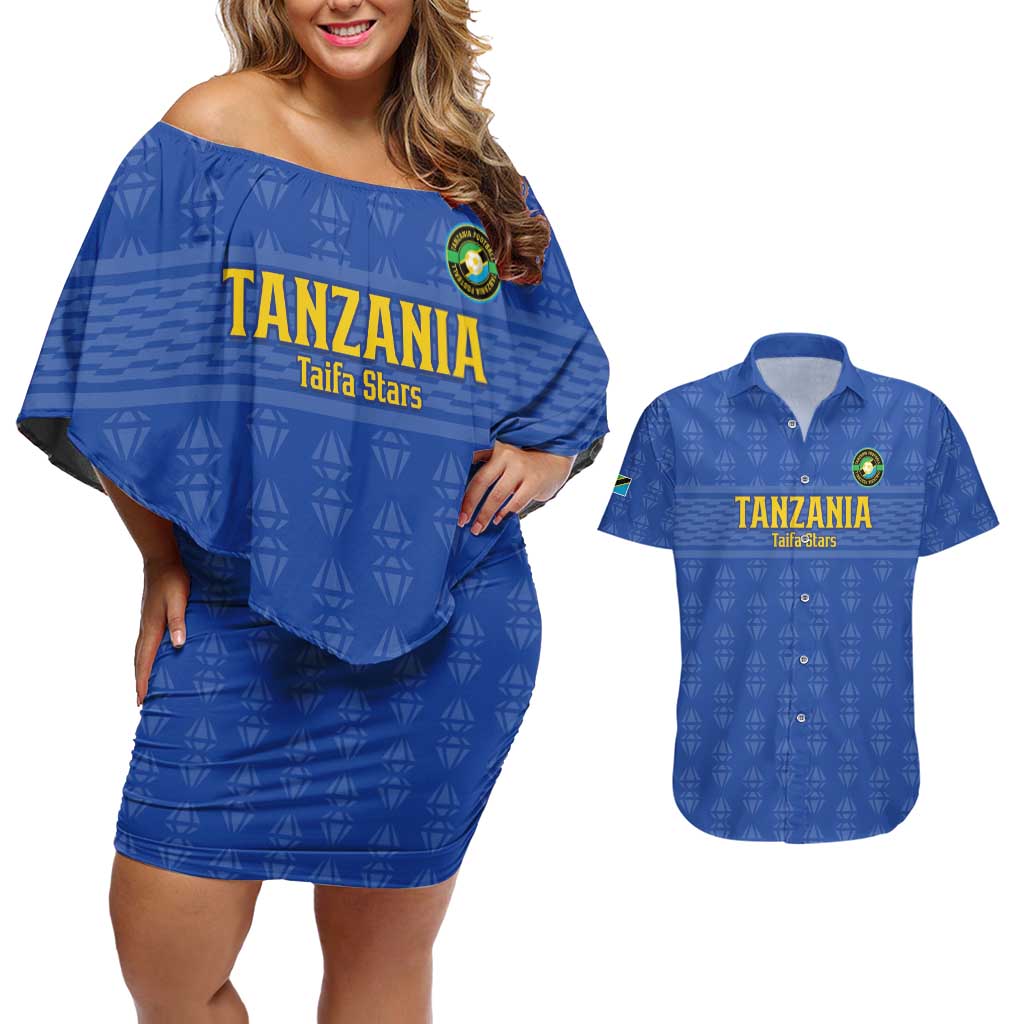 Custom Tanzania Football Couples Matching Off Shoulder Short Dress and Hawaiian Shirt Go Taifa Stars