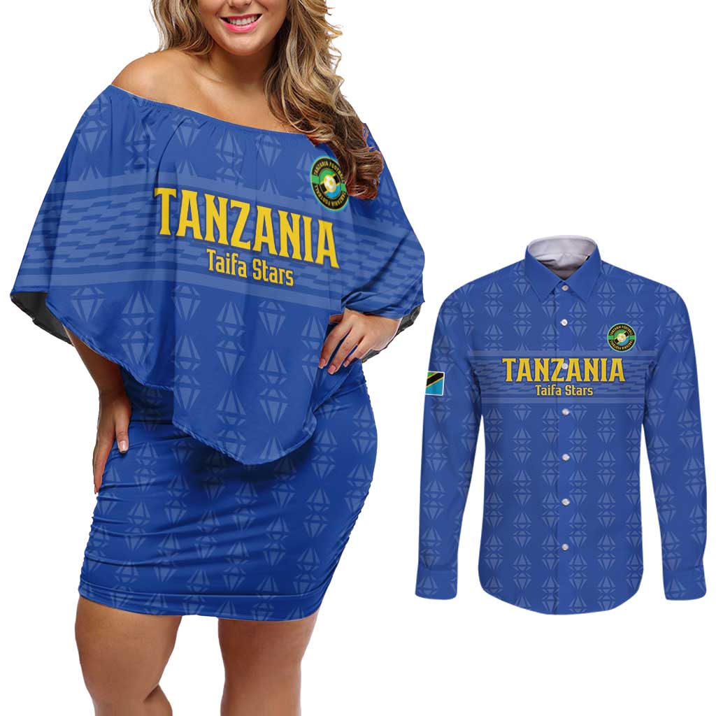 Custom Tanzania Football Couples Matching Off Shoulder Short Dress and Long Sleeve Button Shirt Go Taifa Stars