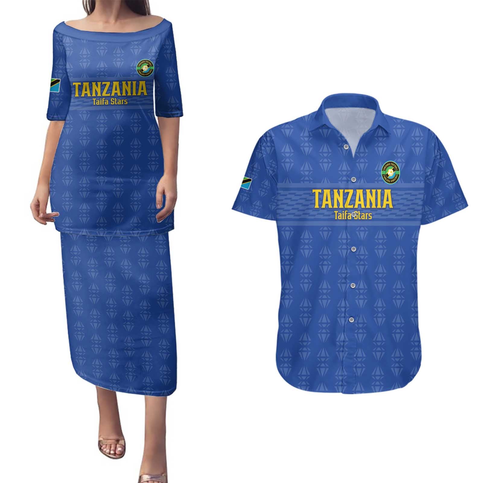 Custom Tanzania Football Couples Matching Puletasi and Hawaiian Shirt Go Taifa Stars