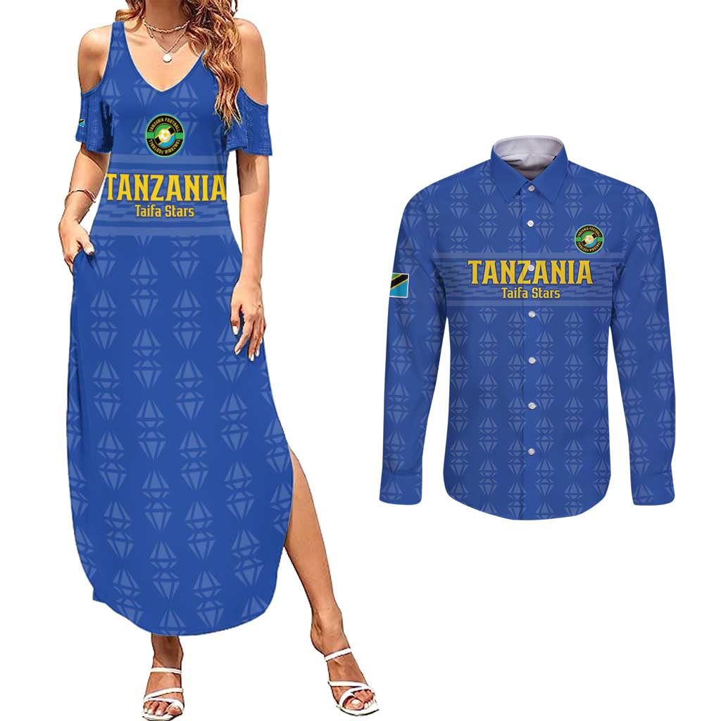 Custom Tanzania Football Couples Matching Summer Maxi Dress and Long Sleeve Button Shirt Go Taifa Stars