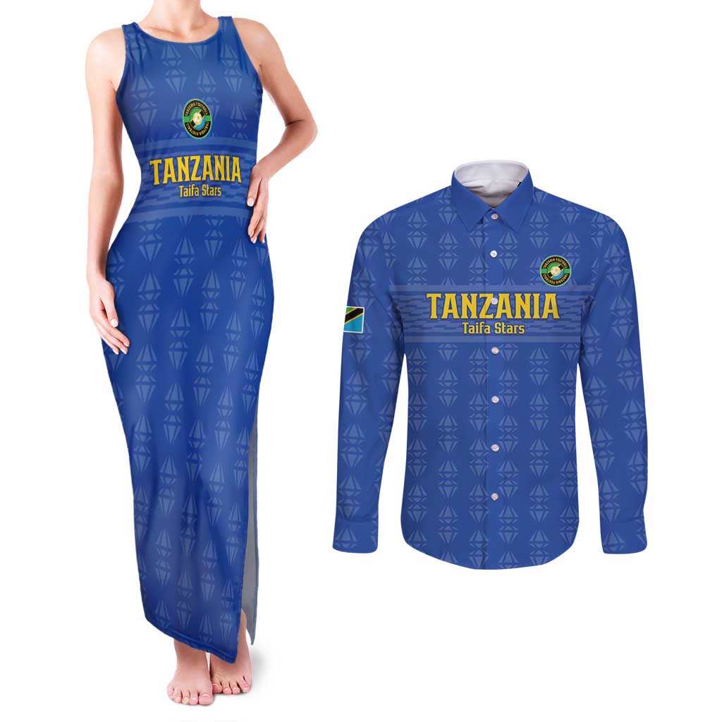 Custom Tanzania Football Couples Matching Tank Maxi Dress and Long Sleeve Button Shirt Go Taifa Stars