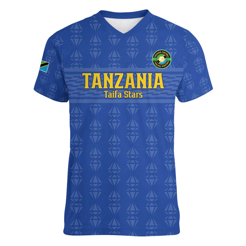 Custom Tanzania Football Women V-Neck T-Shirt Go Taifa Stars