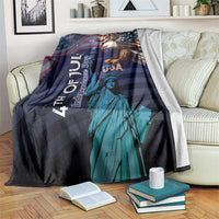 Fourth of July USA blanket with eagle and Statue of Liberty graphic, dark blue and teal