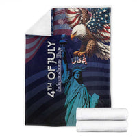 Patriotic eagle and Statue of Liberty blanket, dark blue with teal and red, bundled