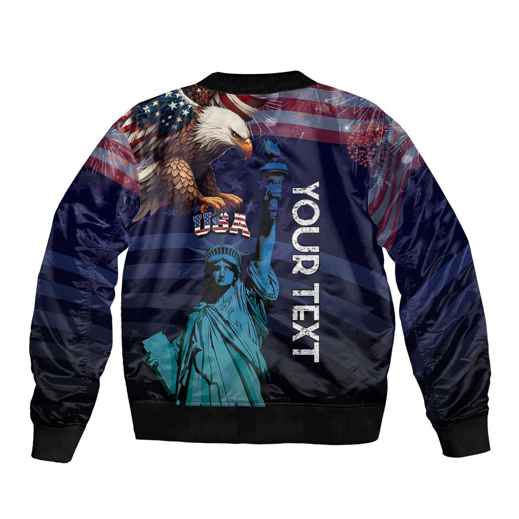 Personalized Fourth Of July USA Bomber Jacket Eagle - Statue Of Liberty