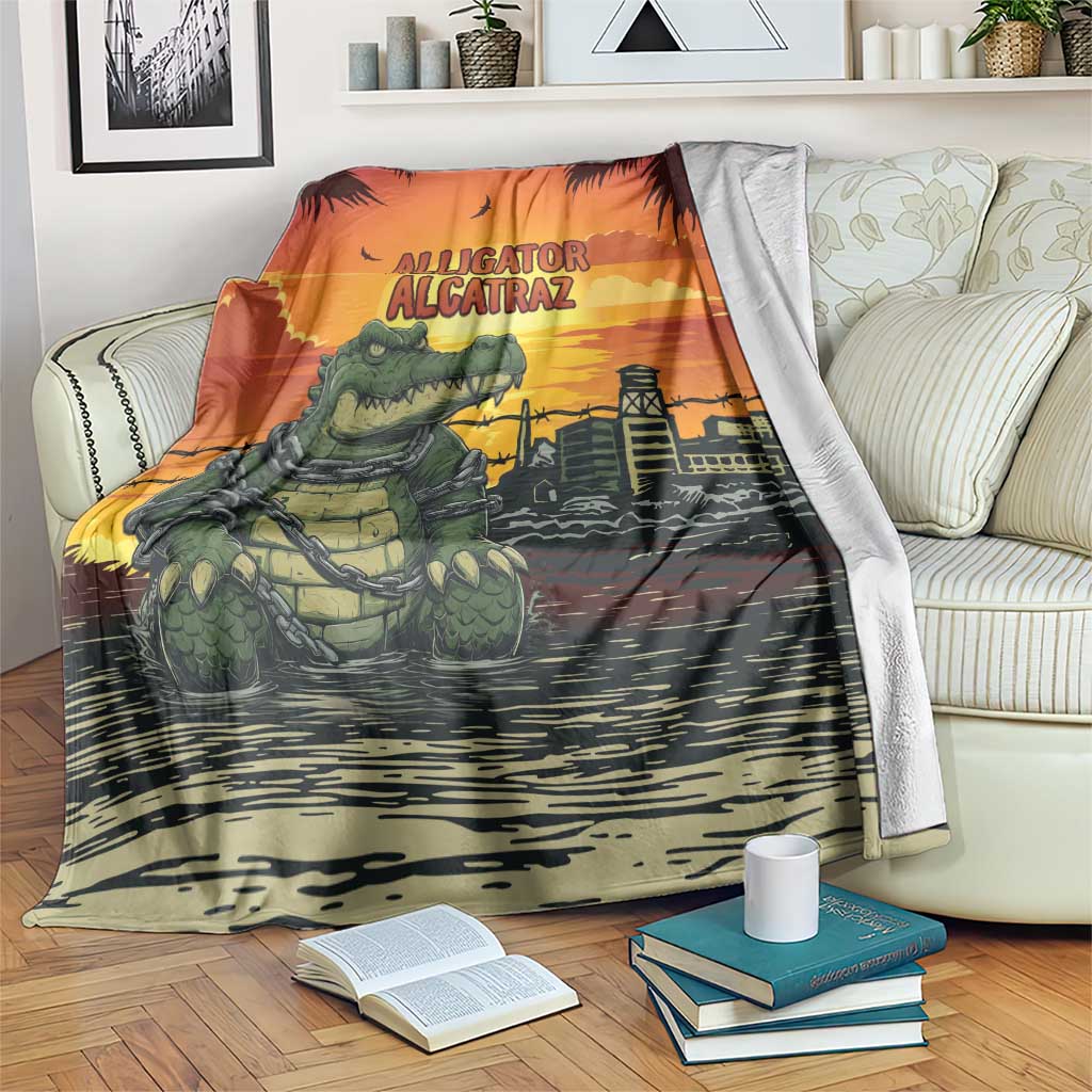 Alligator Alcatraz Blanket Gator Island Prison Retro Sunset - Wonder Print Shop