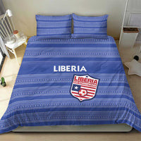 Blue striped bedding set with Liberia logo, duvet and two matching pillow shams