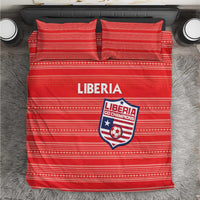 Red Liberia football bedding set with striped pattern; duvet and two logo pillows