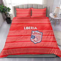 Red Liberia football bedding set with horizontal stripes; duvet with two matching pillows